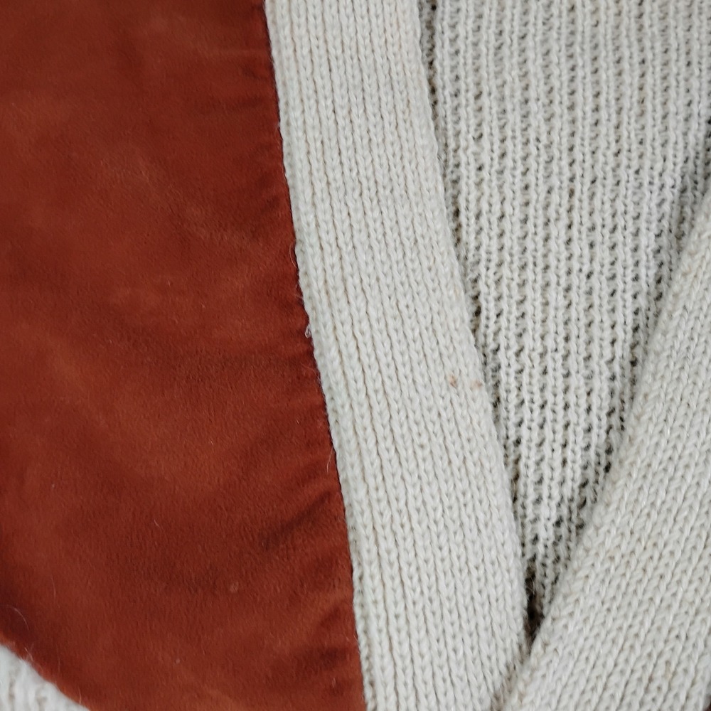 Vintage Western Cardigan Sweater Cream Rust Suede Yoke Elbow Patches L Mohair - Picture 6 of 14
